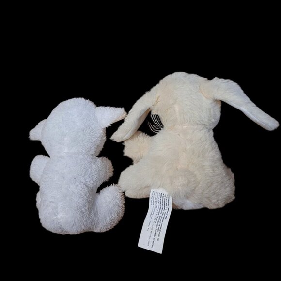 Set of White Lamb & Cream Bunny Rabbit Plush Toys 6" Bow Detail Easter - Picture 2 of 7